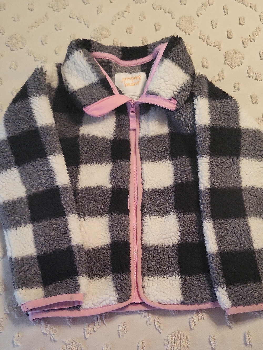 Jumping beans Black & White Buffalo Check Girls Fleece Jacket with Pink Trim